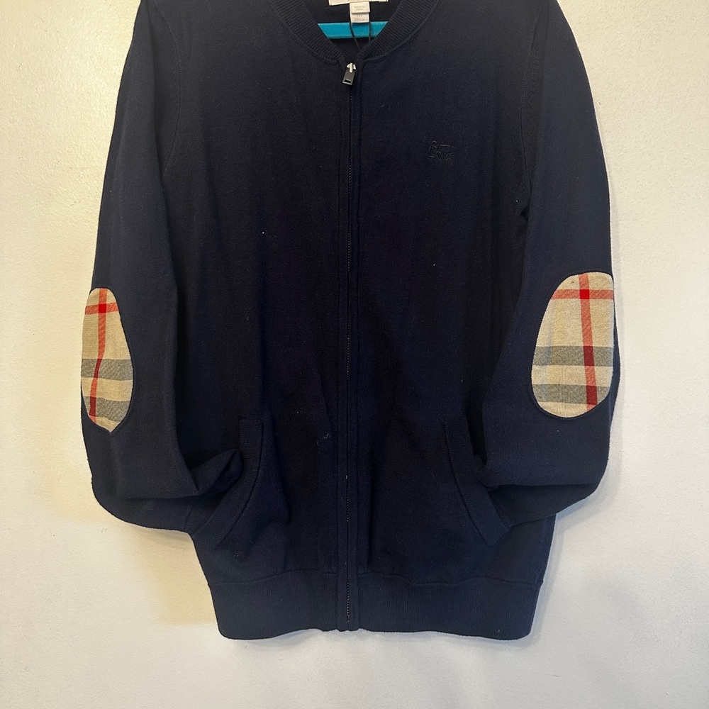 Burberry Kids Navy Sweater with Nova Check elbow